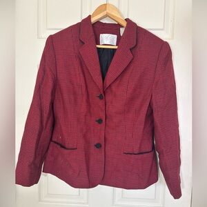 Lord & Taylor Women's Pure Wool Blazer Size 10 Black & Red Checkers